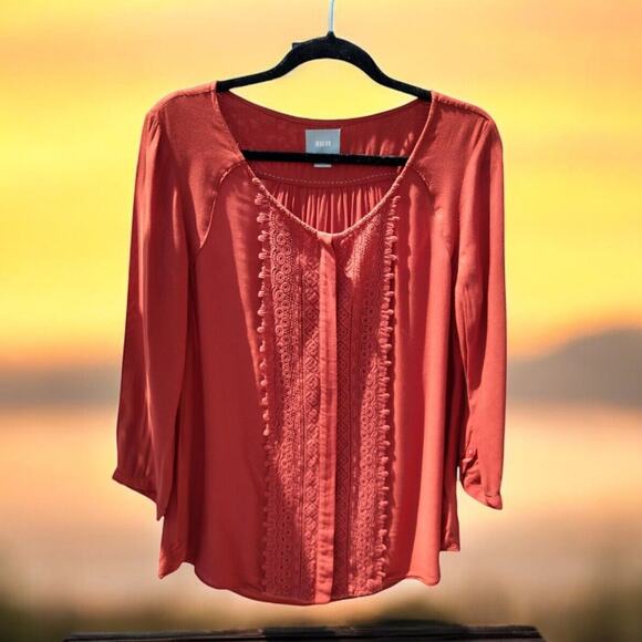Maeve Anthropologie Crescent Street Crochet Lace Blouse Burnt Orange Size 12 - Picture 1 of 9
